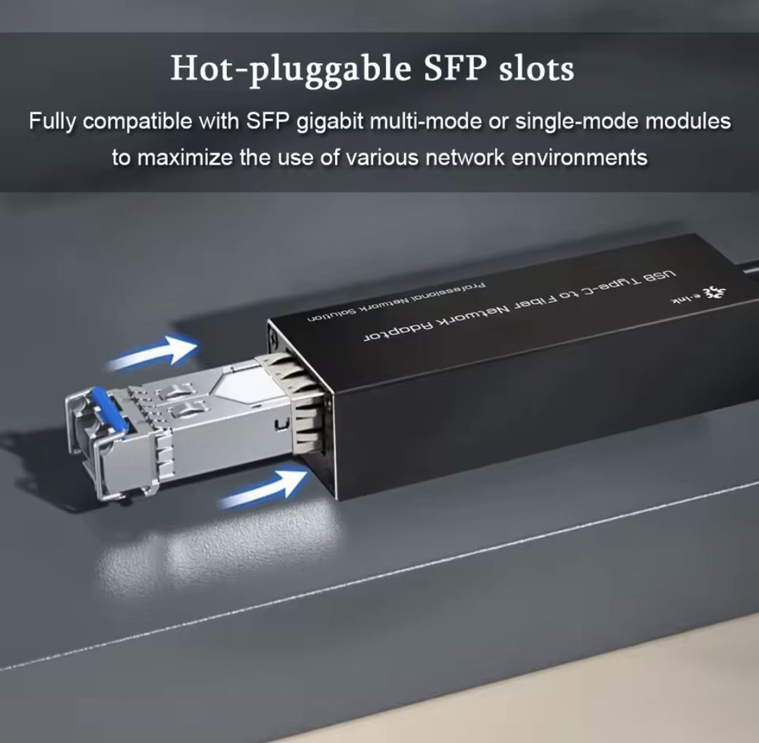 Adaptador Micro Mini USB-C 3.0 para SFP Gigabit