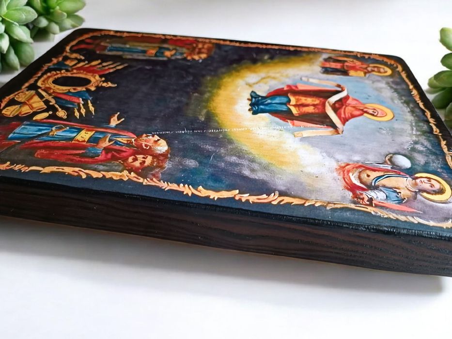 Панно-ікона «Покрова». Козацька ікона на дереві 19×28 см