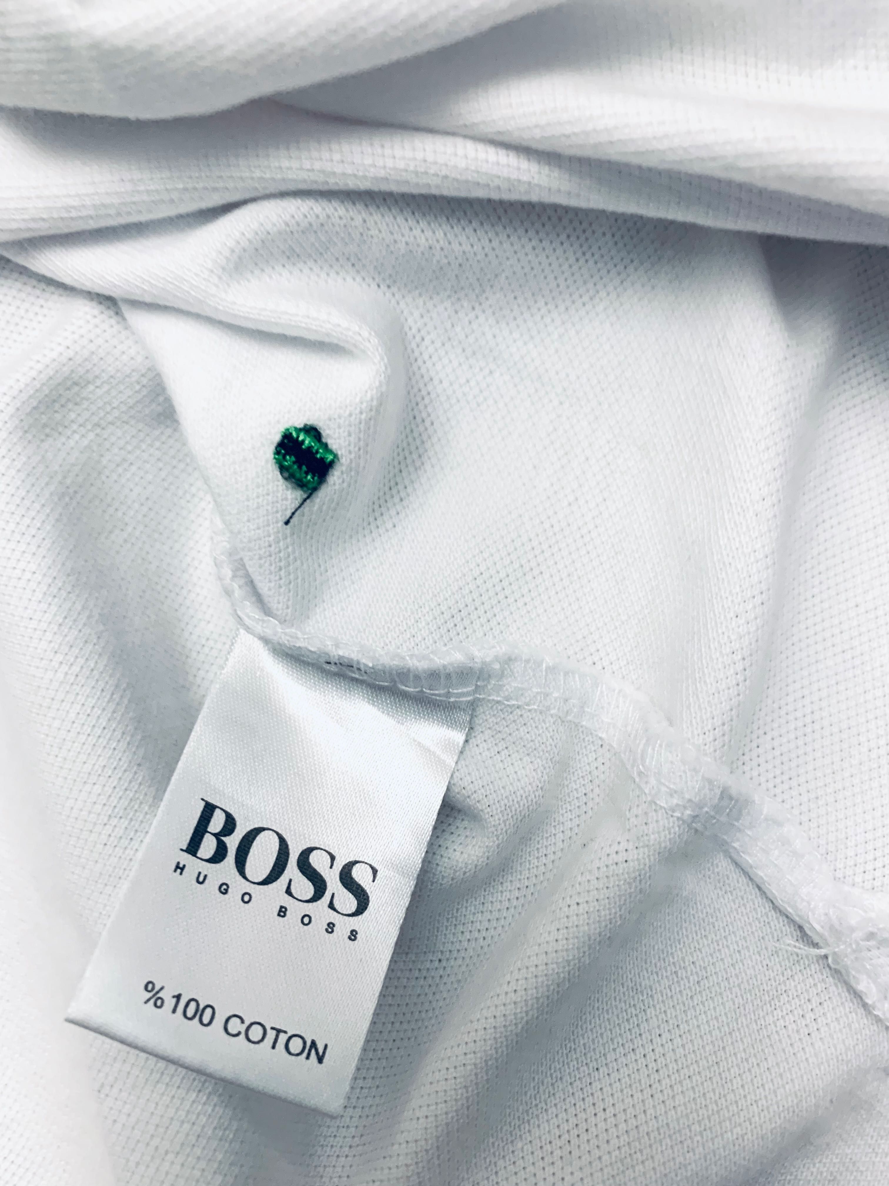 Hugo Boss biała koszulka, męski T- Shirt XL/L logowana polo, bawełna