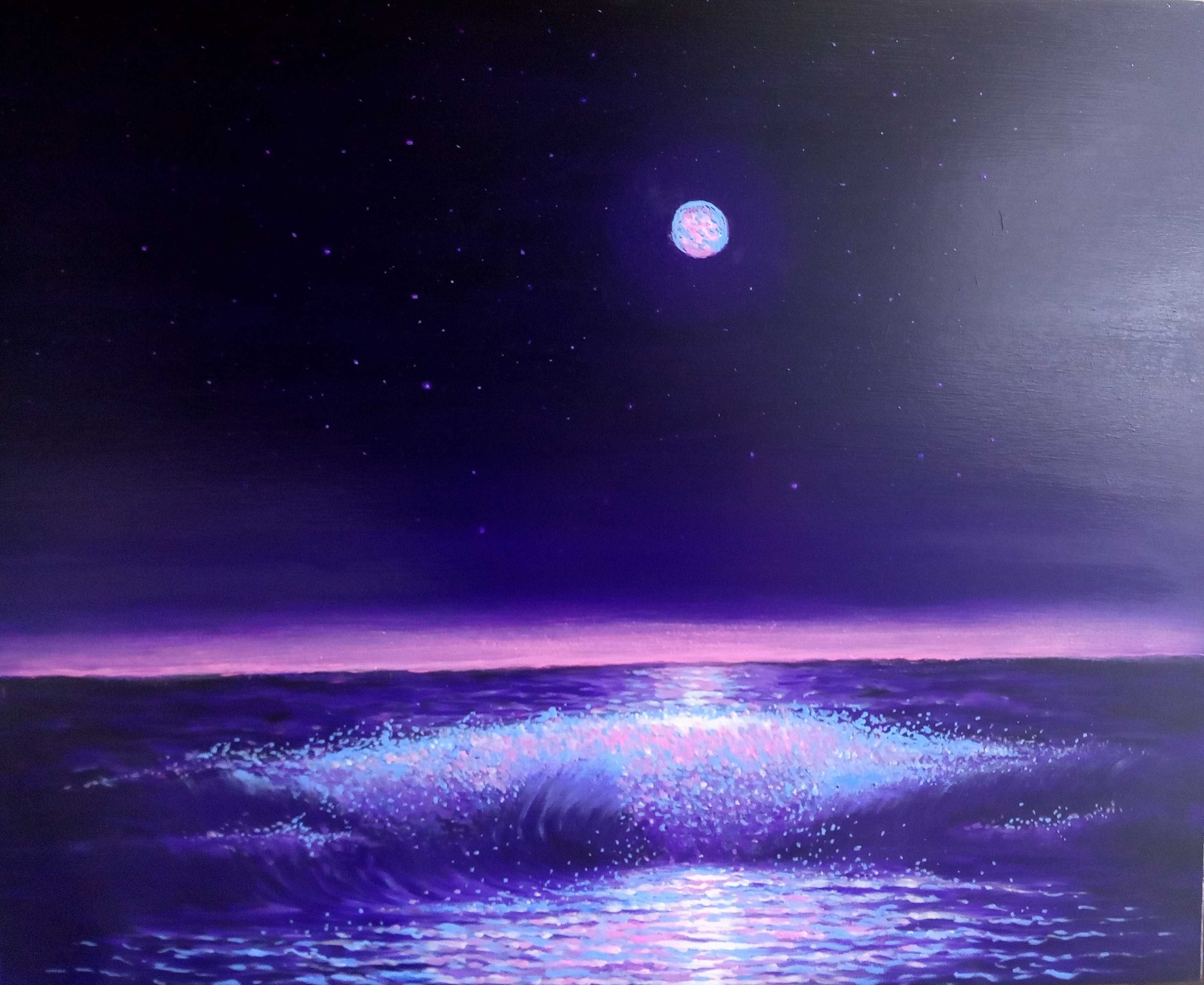 Картина Moonlit Ocean / "Лунный океан" (акрил, оргалит на раме)