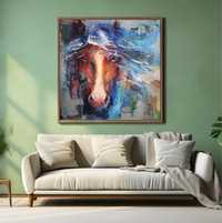 Koń kolorowa abstrakcja olej na płótnie obraz ręcznie malowany 90 x 90
