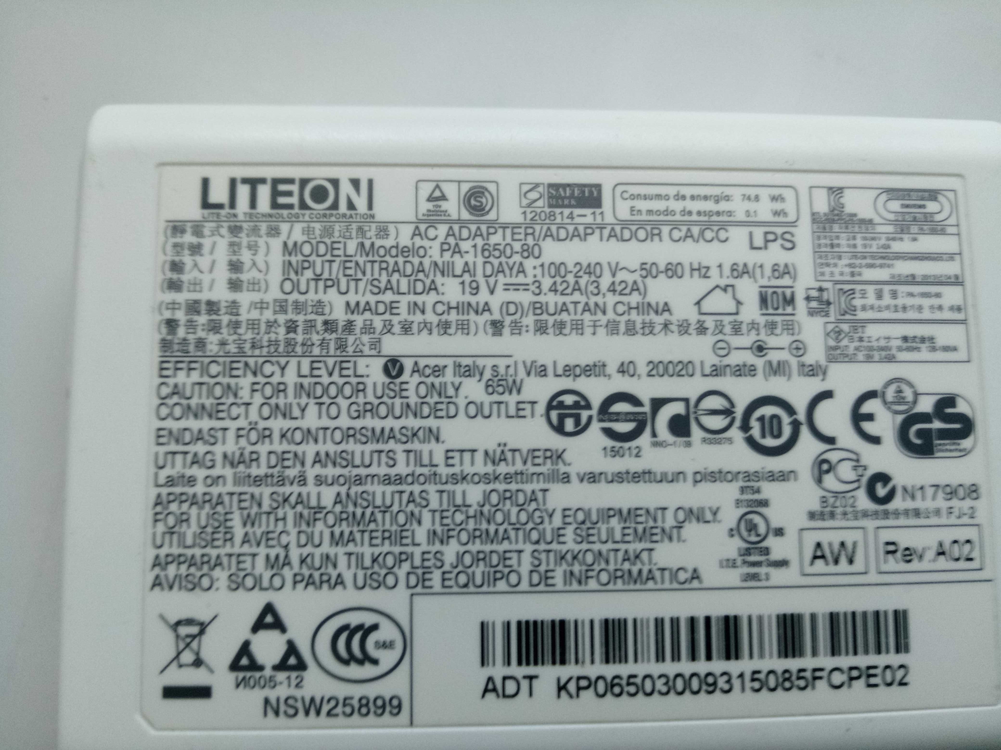Блок живлення для ноутбука та нетбука  PA-1650-80 19V 3.42A