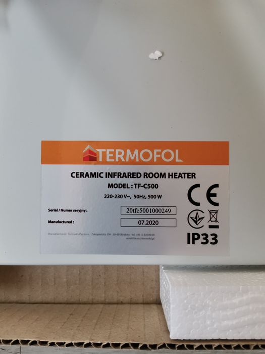 Ceramiczny panel grzewczy, grzejnik Termofol TF-C500/01
