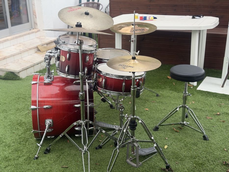 Bateria Acústica Pearl Export Completa Pratos Sabian e Meinl