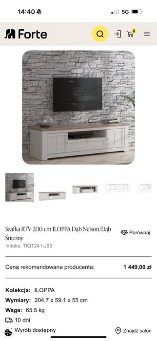 Szafka RTV 200 cm Forte ILOPPA dąb Nelson