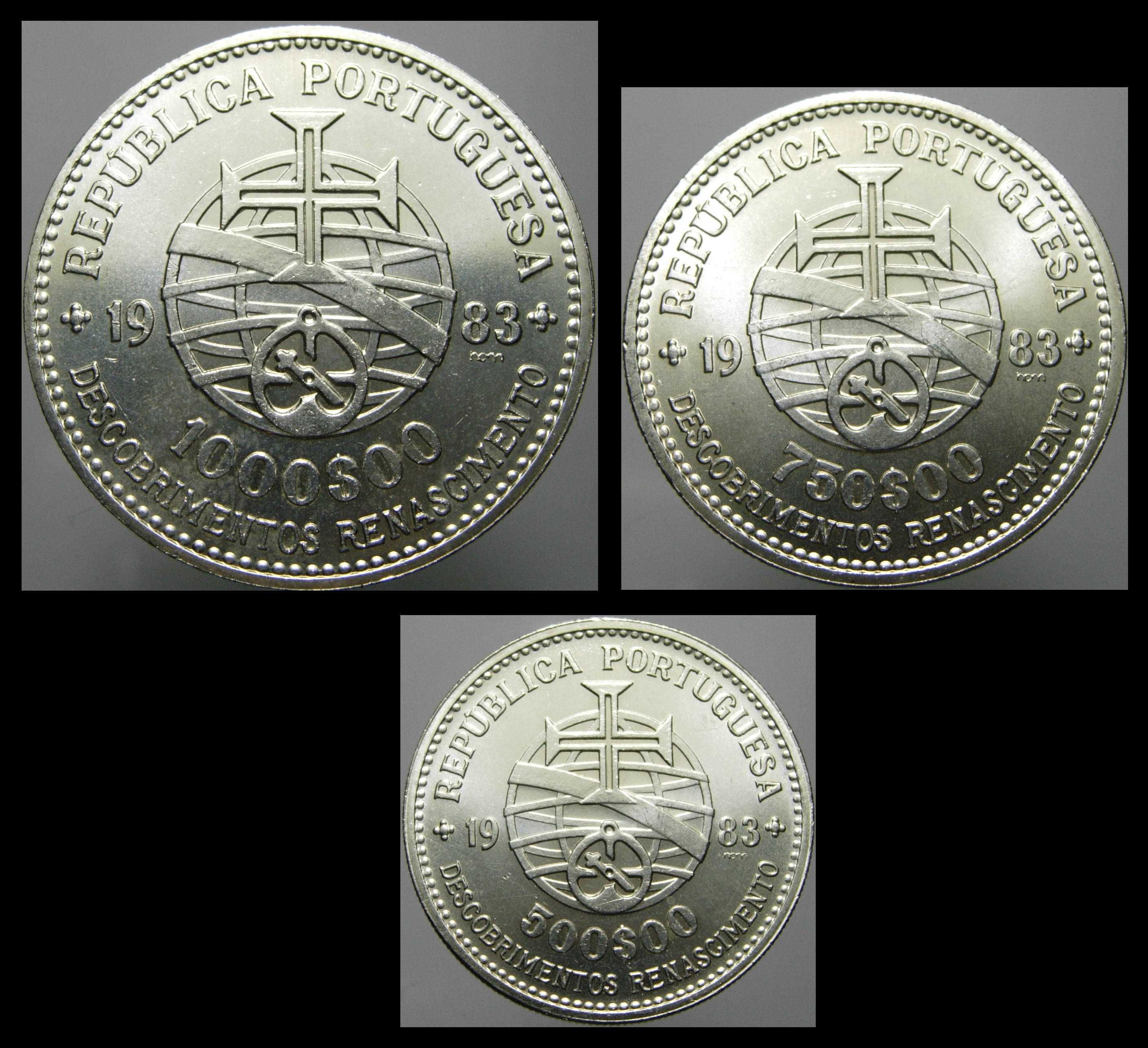 3 moedas comemorativas de 1983 XVII Exposição, 1000$, 750$ e 500$