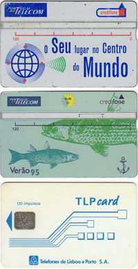3 Cartões de cabine telefónica vintage: 1 TLP Card+2 Portugal Telecom