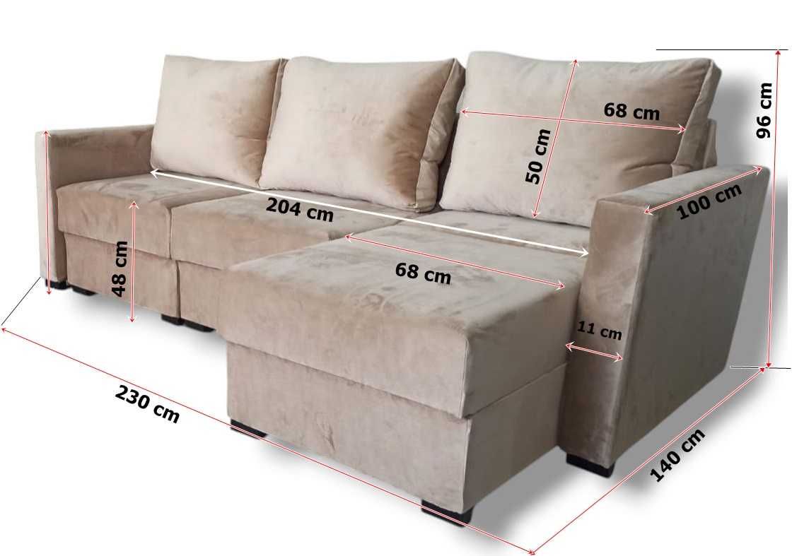2w1 Sofa/Narożnik rozkładana 3 pojemniki na pościel uniwersalna
