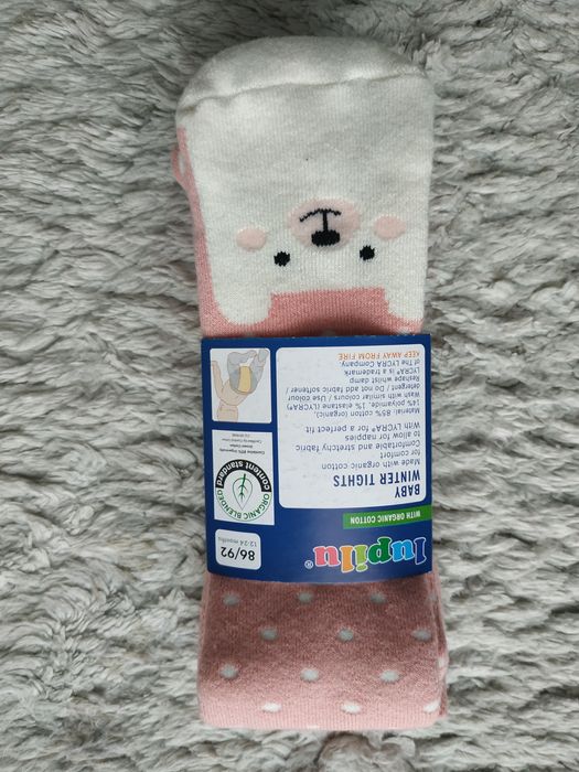 Nowe rajstopy/różowe/miś/ocieplane/termo/zima/lupilu/12-24 msc/r.86/92