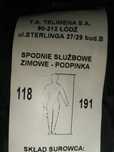 Spodnie służbowe zimowe z podpinką 118/191  POLICJA