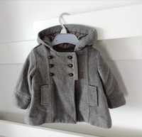 Szary płaszcz Zara Baby 74 dwurzędowy wełna kaptur