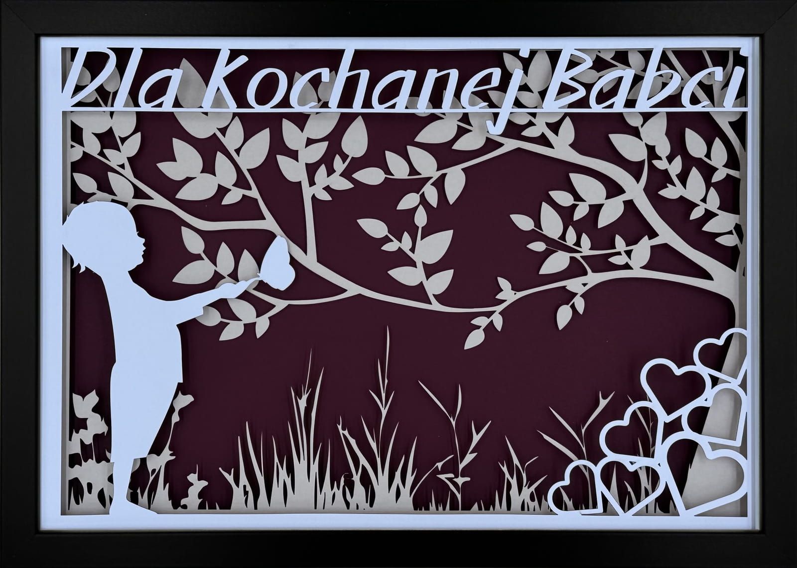 Ramka 3D shadow box Dla Kochanej Babci Dziecko 32x23
