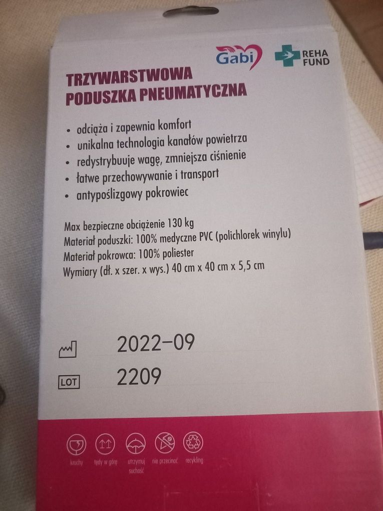 Trzywarstwowa poduszka pneumatyczna  przeciwodleżynowa