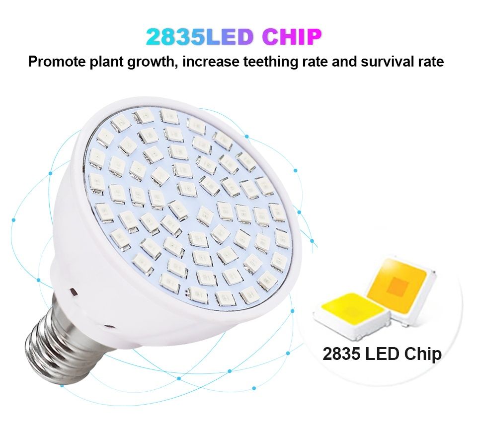 FITO żarówka do uprawy roślin, ful spektrum, 60 szt. LED, 5W, E27,
