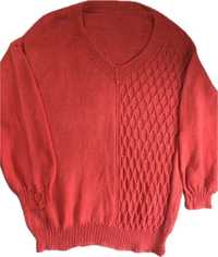 Светр ручної в'язки, червоний (свитер, джемпер)