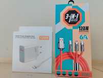 SZYBKA ładowarka sieciowa 120W USB + kabel 3w1 USB  do wszystkiego