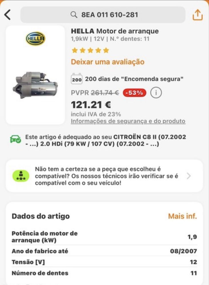 Motor de arranque Citroën c8