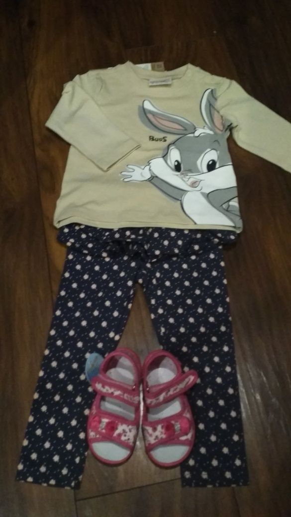 Zestaw nowy legginsy tshirt kapcie coccodrillo viggami r. 80+gratis