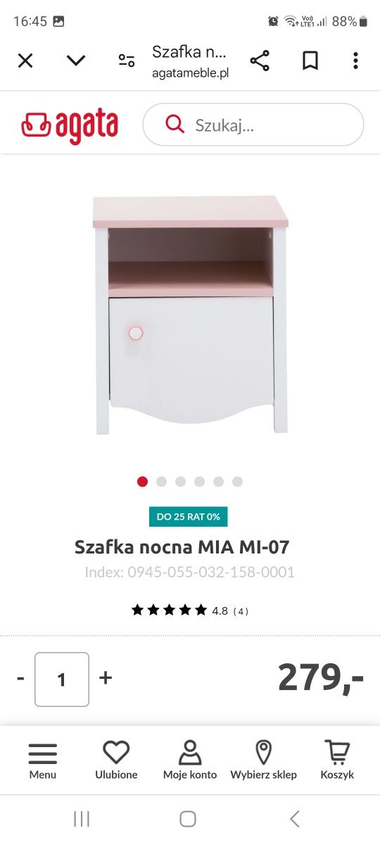 Meble dla dziewczyny MIA MI Agata łóżko,szuflada na pościel stolik noc