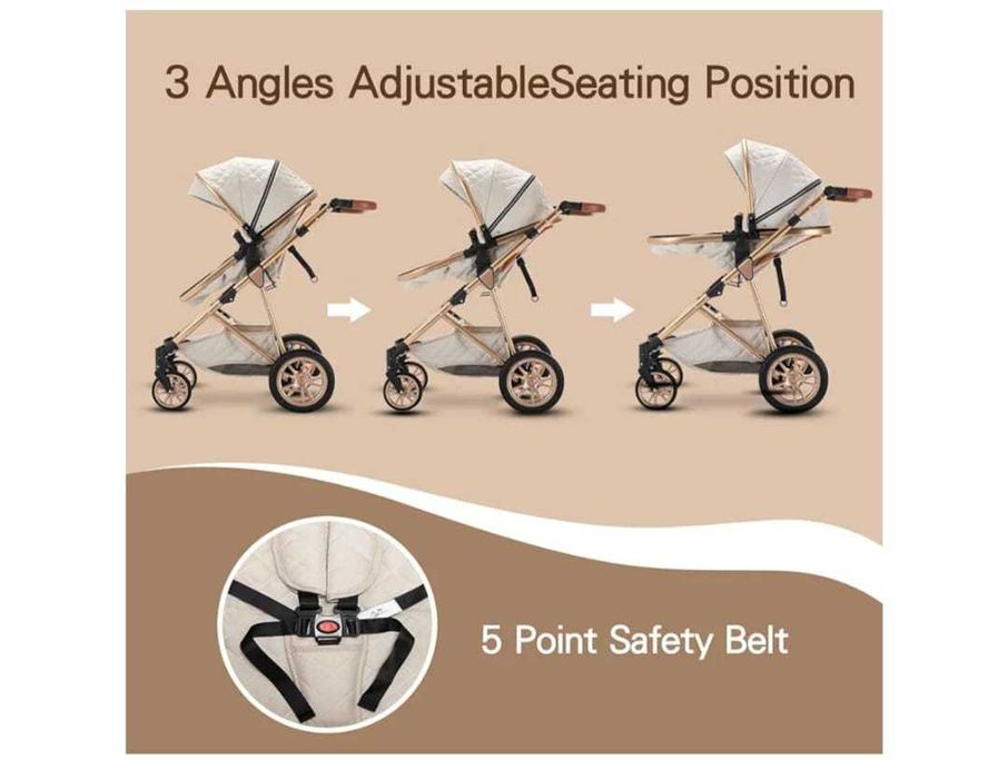 Carrinho de bebé 3 em 1 (Alcofa, ovo e cadeira), cinza e rosen gold