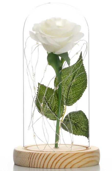 Biała Piękna Wieczna Sztuczna Róża w Szkle Piękny Prezent Urodziny