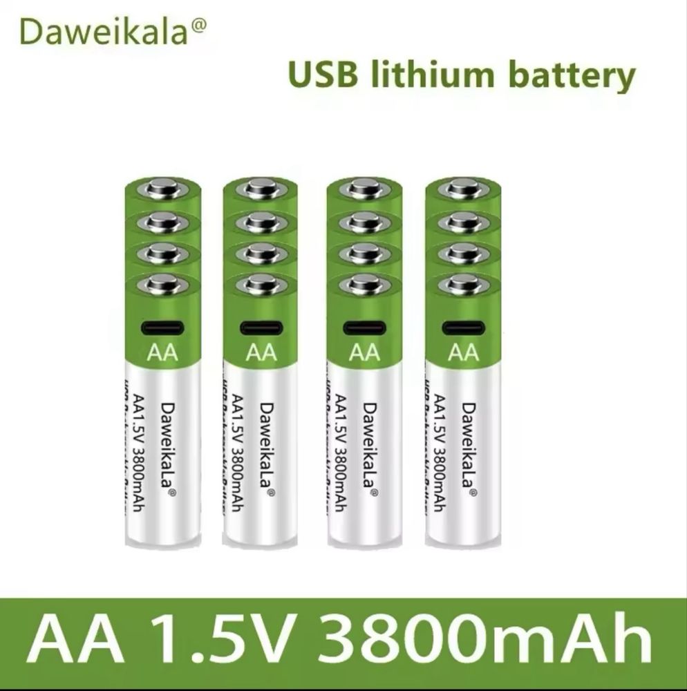 2szt Akumulatorki, baterie AA 3800mAh pojemności ładowane przez USB-C
