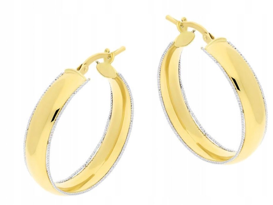 Złote Kolczyki Koła Diamentowane Rodowane Pr 585