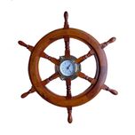 Koło STEROWE z zegarem okrętowym drewno i mosiądz NauticDecor 62 cm
