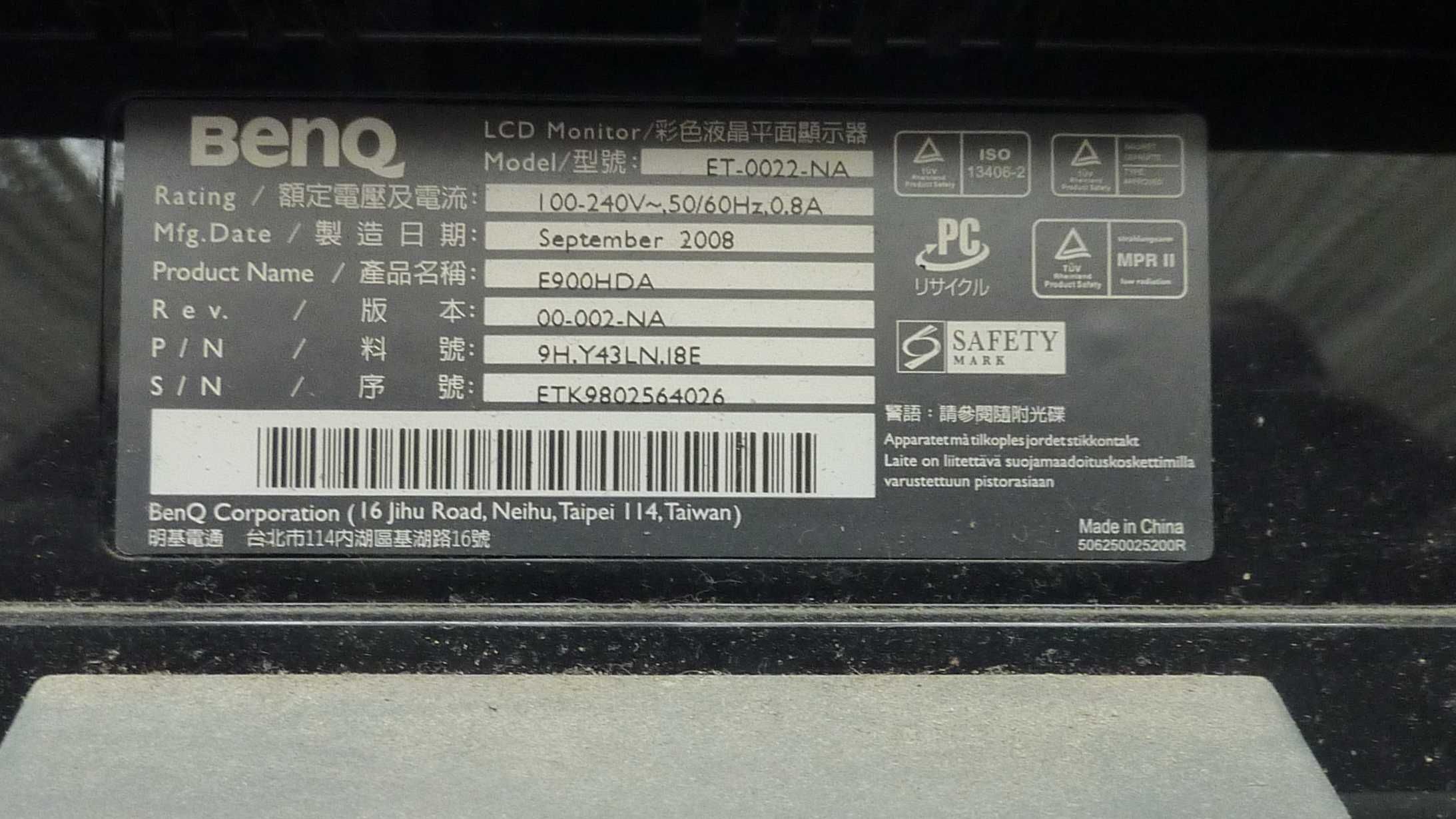 monitor LCD Benq E900HDA