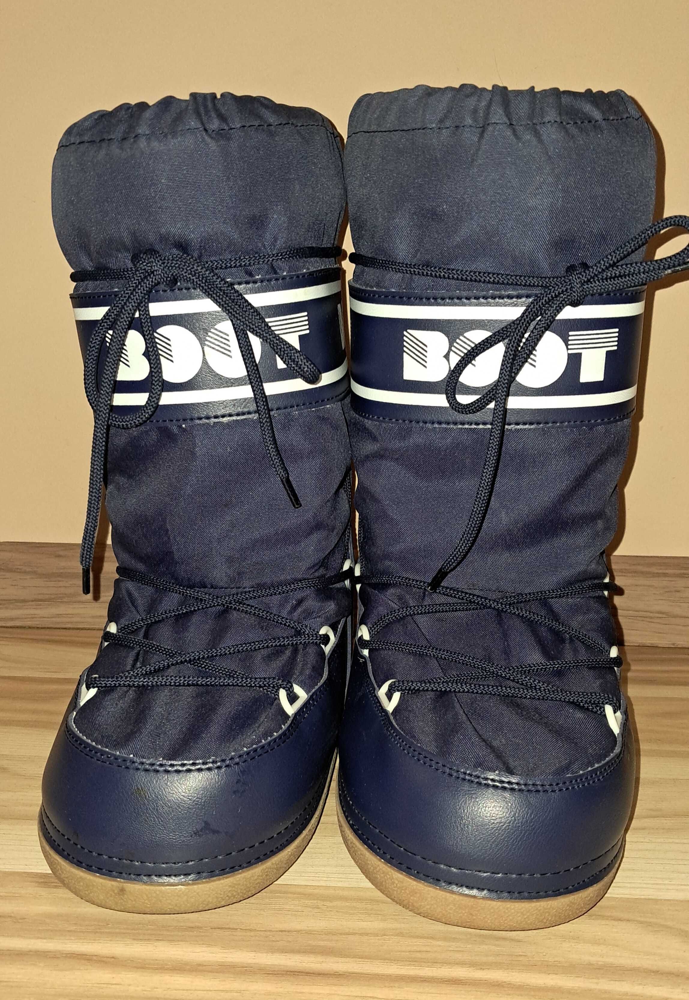 Buty księżycowe vintage 39 40 Moon Boot 90s granatowe śniegowce
