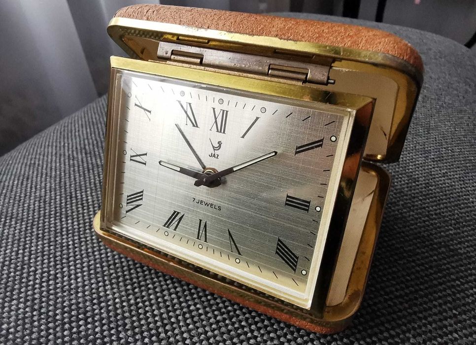 Elegancki zegarek podróżny JAZ – mechaniczny 7 jewels vintage, sprawny