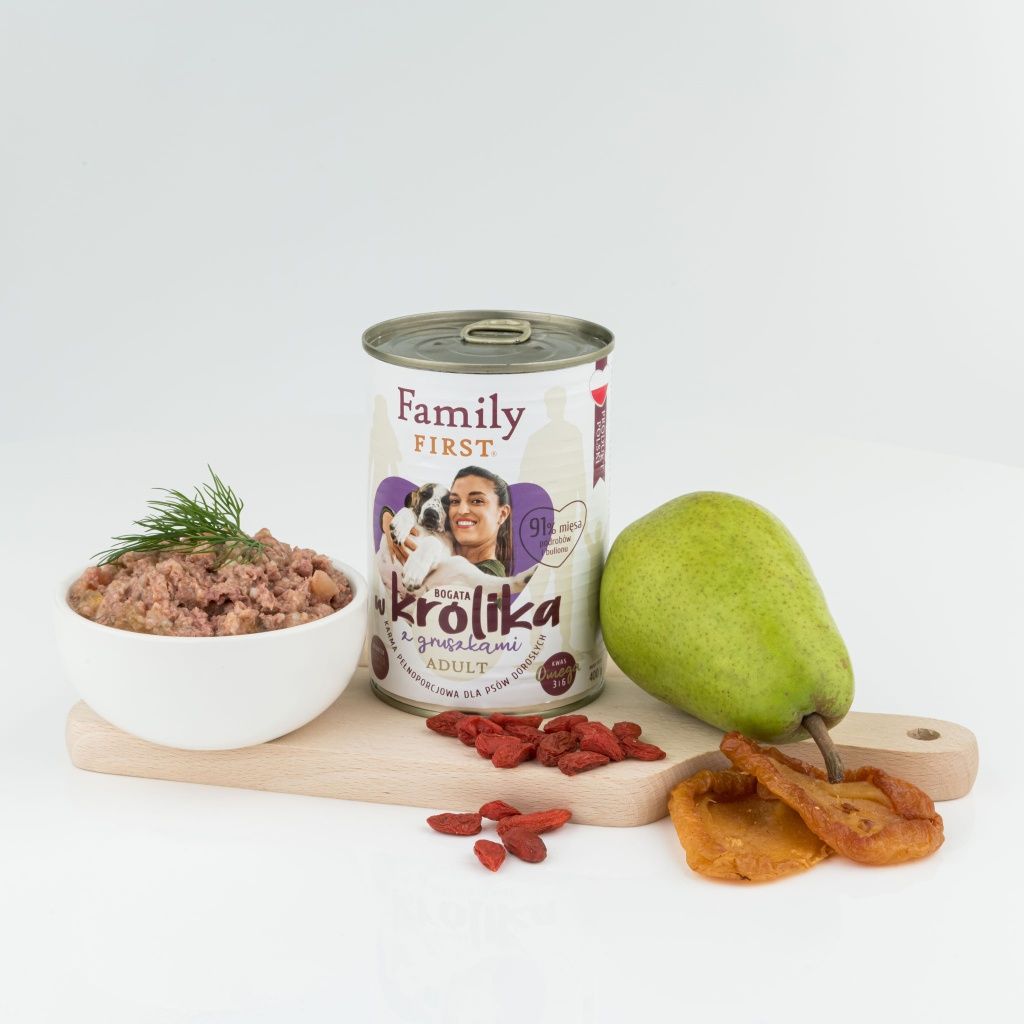 Puszka dla psa, BOGATA W KRÓLIKA, z gruszkami, adult, 800 g