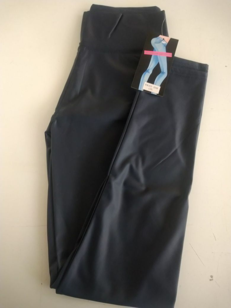 Legging de napa cardada azul escuro cintura subida - L