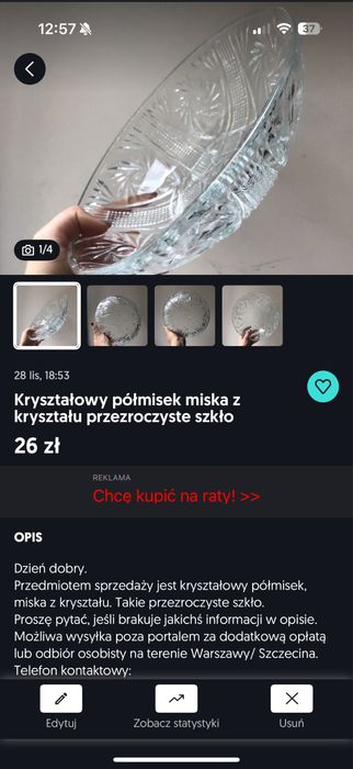 Szklany talerz Ząbkowice białe szkło