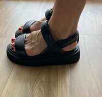 Sandały czarne skórzane damskie (rozmiar 37)