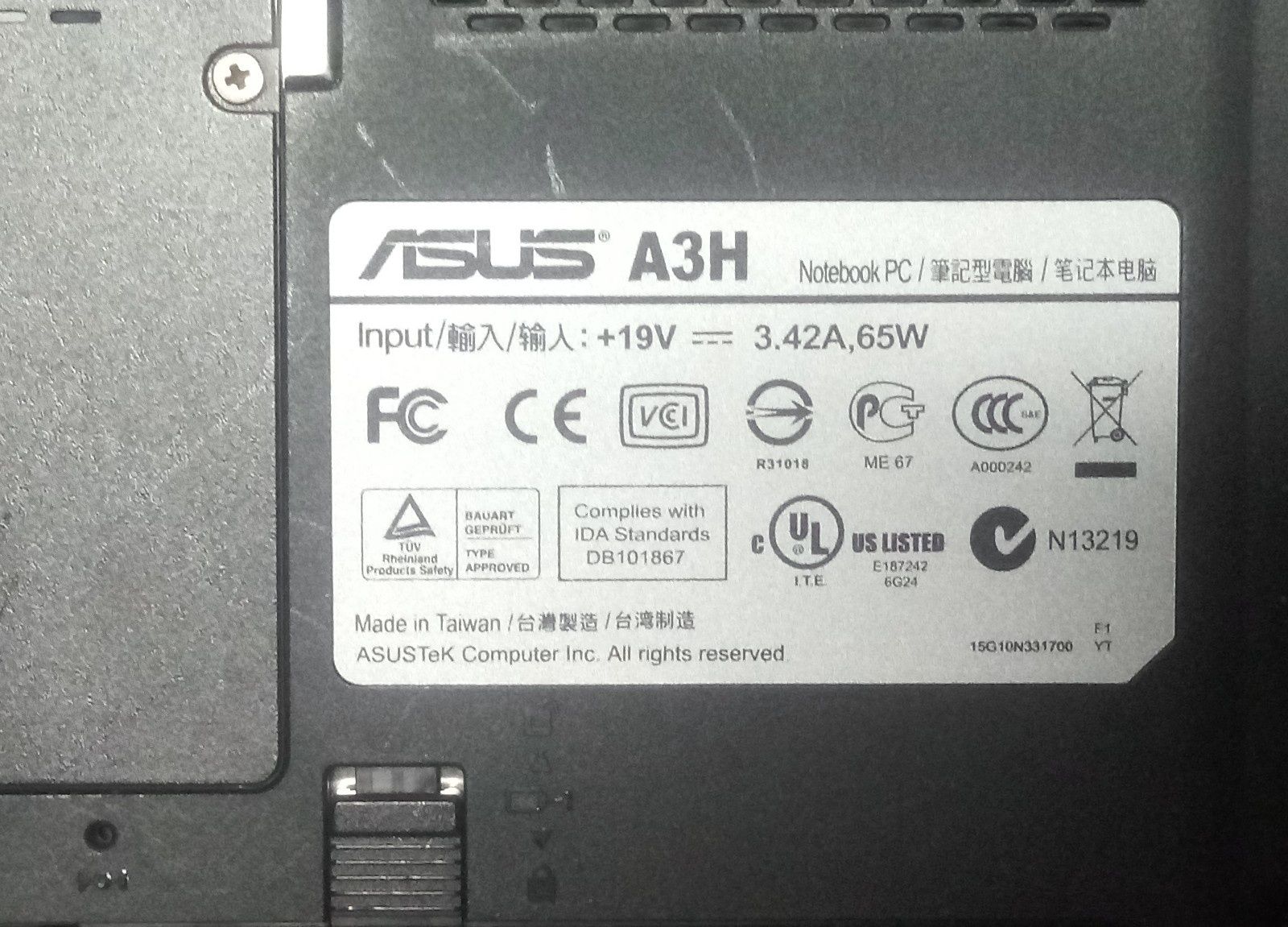 Laptop komputer Asus a3h