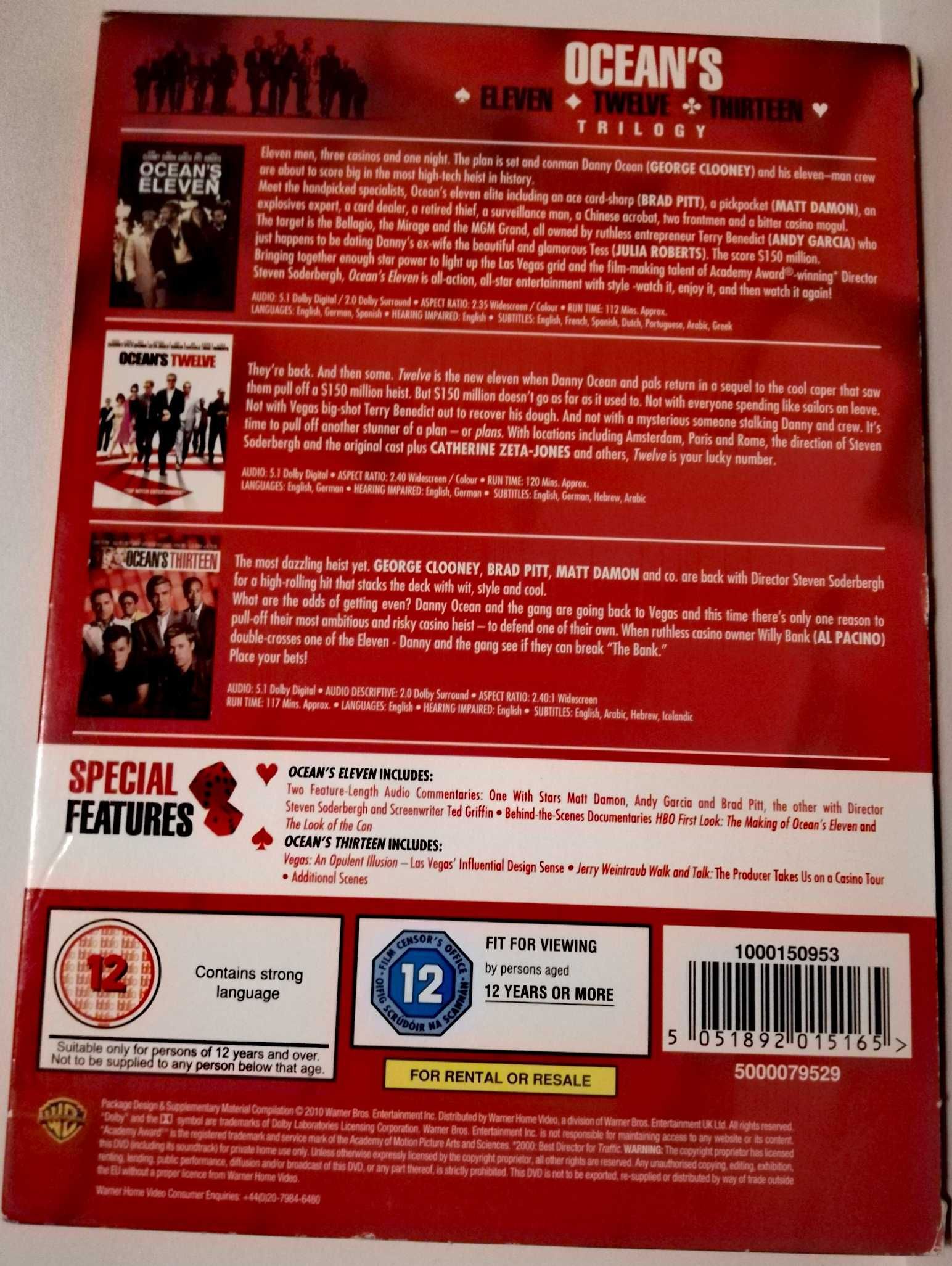 Ocean's Eleven Twelve Thirteen dvd Trilogy 3 części pakiet