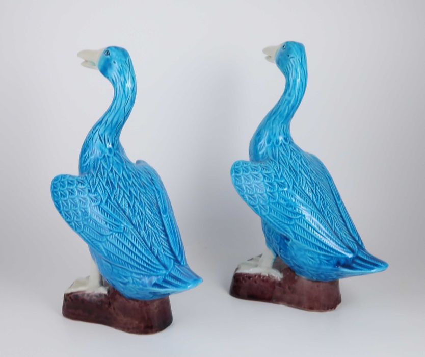Par de Gansos Porcelana Azul Turquesa da China