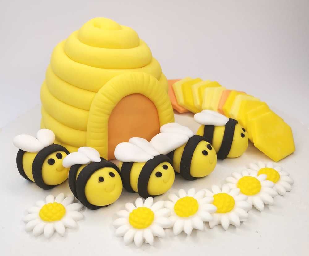 Zestaw ozdób cukrowych na tort - Ul i Pszczółki
