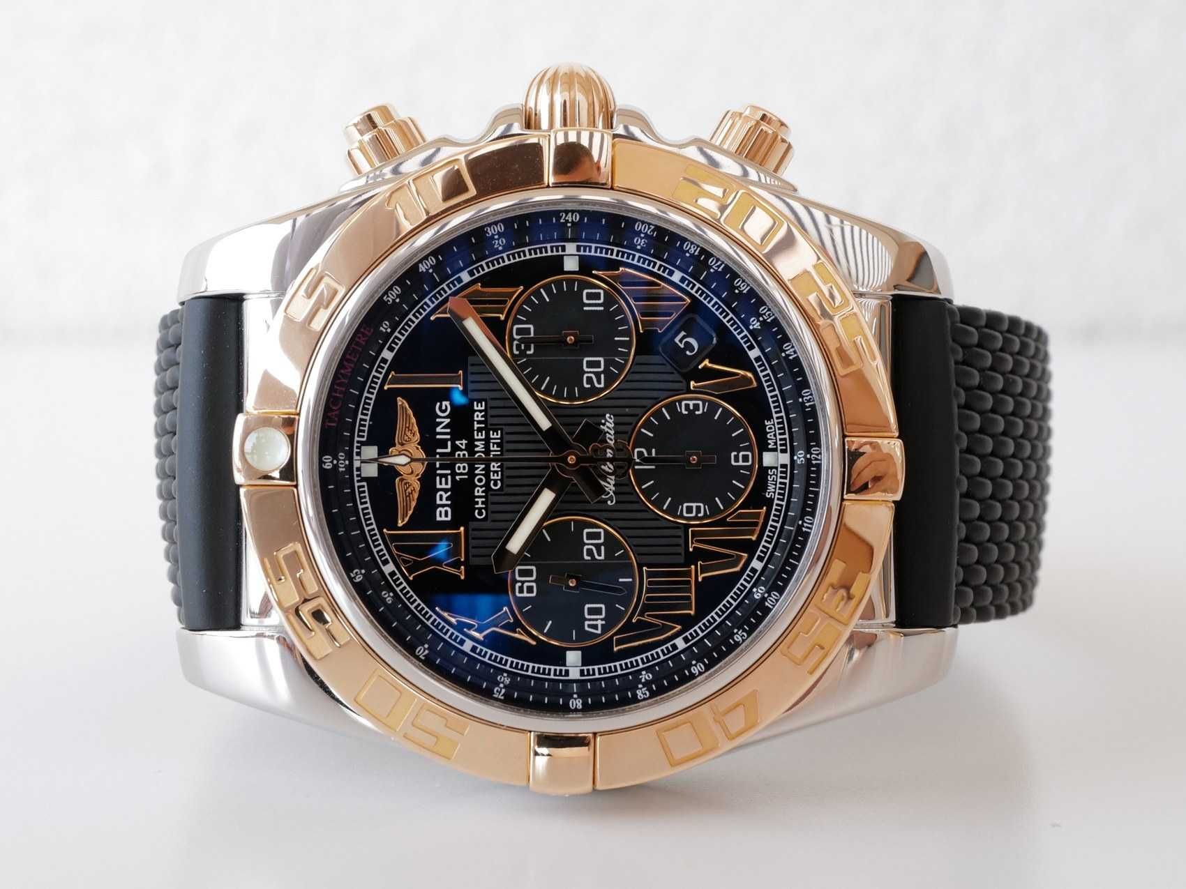 Breitling Chronomat 44 Steel Gold Arabic Numerals Rubber Strap