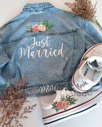 Ręcznie malowana kurtka jeansowa na ślub Custom
