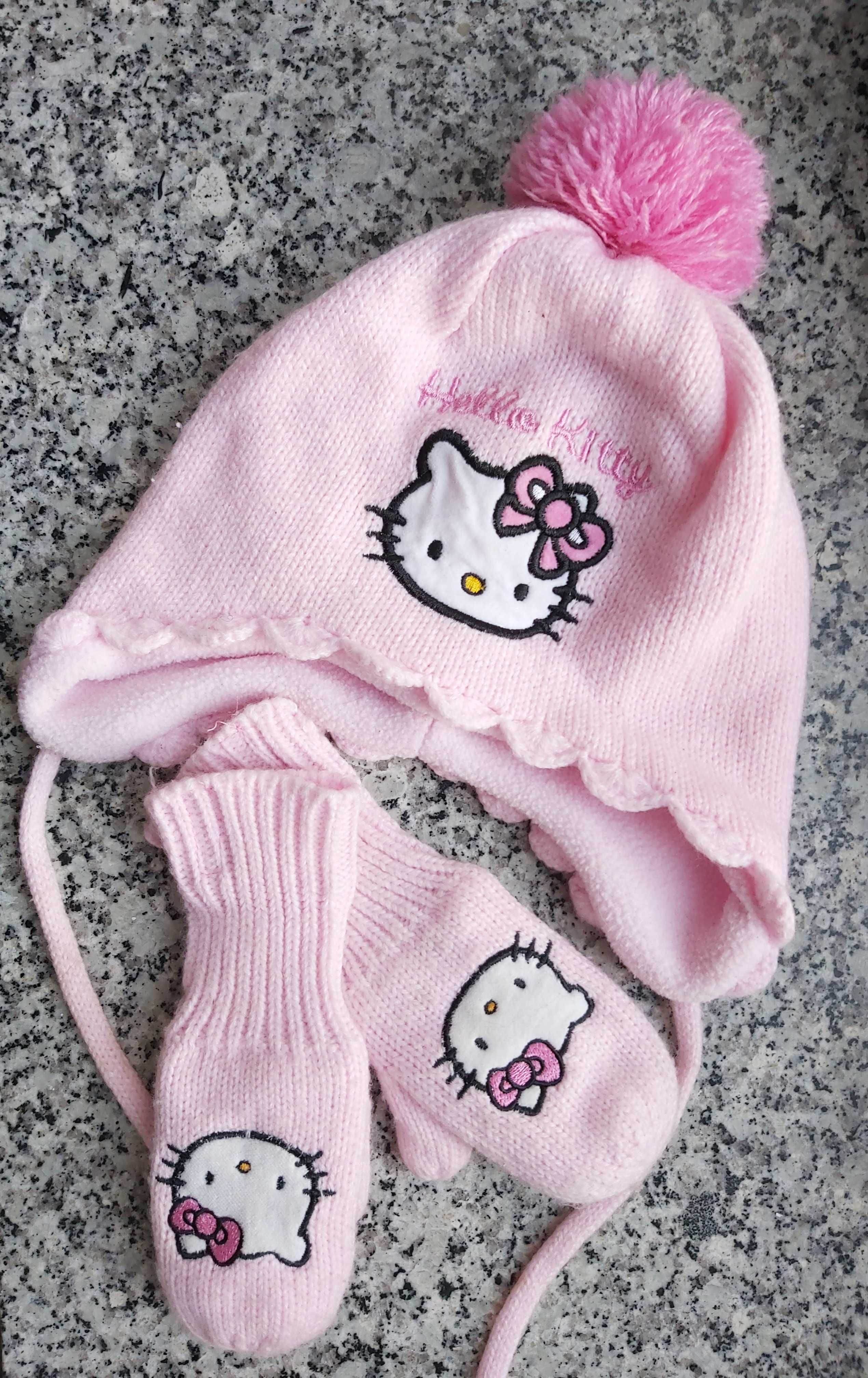 Komplet czapka rekawiczki H&M Hello Kitty różowy rozm. 62-68