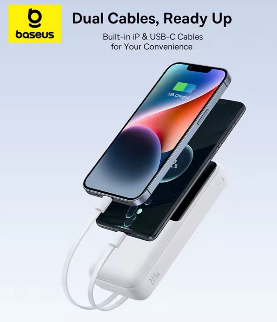 Power Bank Baseus Lipow Dual-Cable de 20000mAh C/Display Digital-Novo