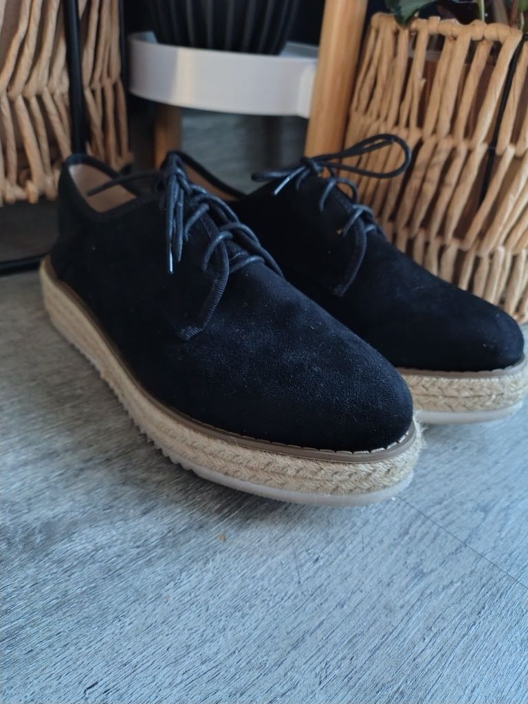 Mokasyny , espadryle czarne #na modnej platformie