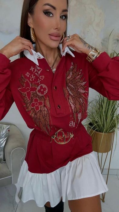 Piękna sukienka z cyrkoniami pasek trzy kolory Lola bianka