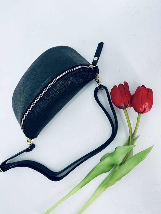 Nowa skórzana nerka damska czarna dolaro