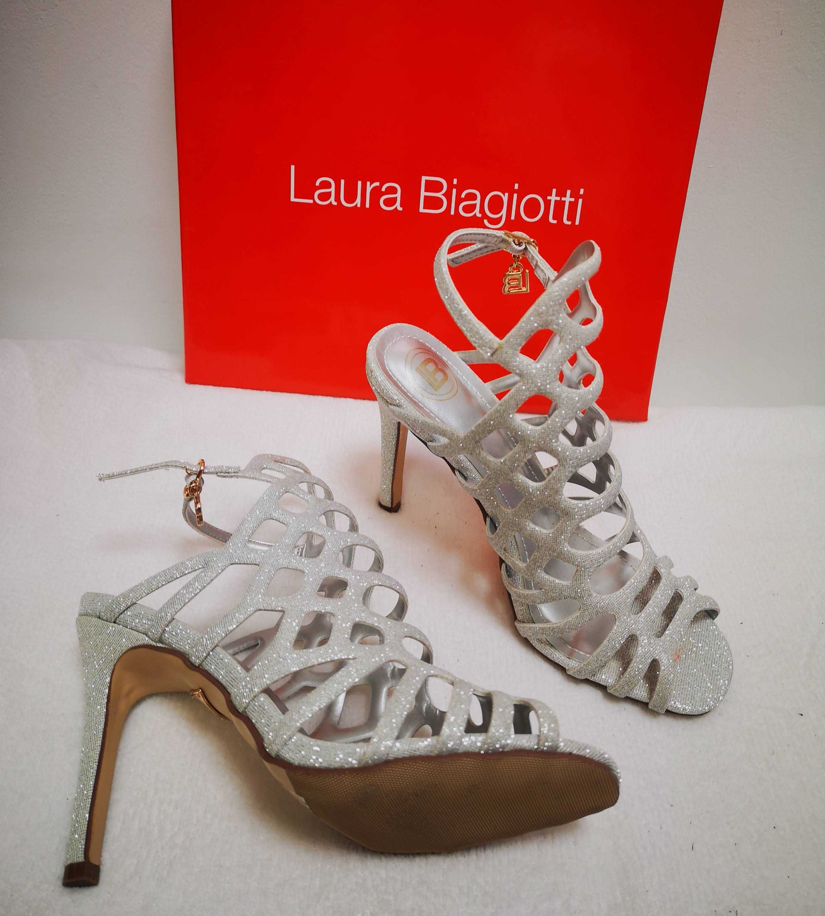 Sandały na obcasie srebrne Laura Biagotti r 37