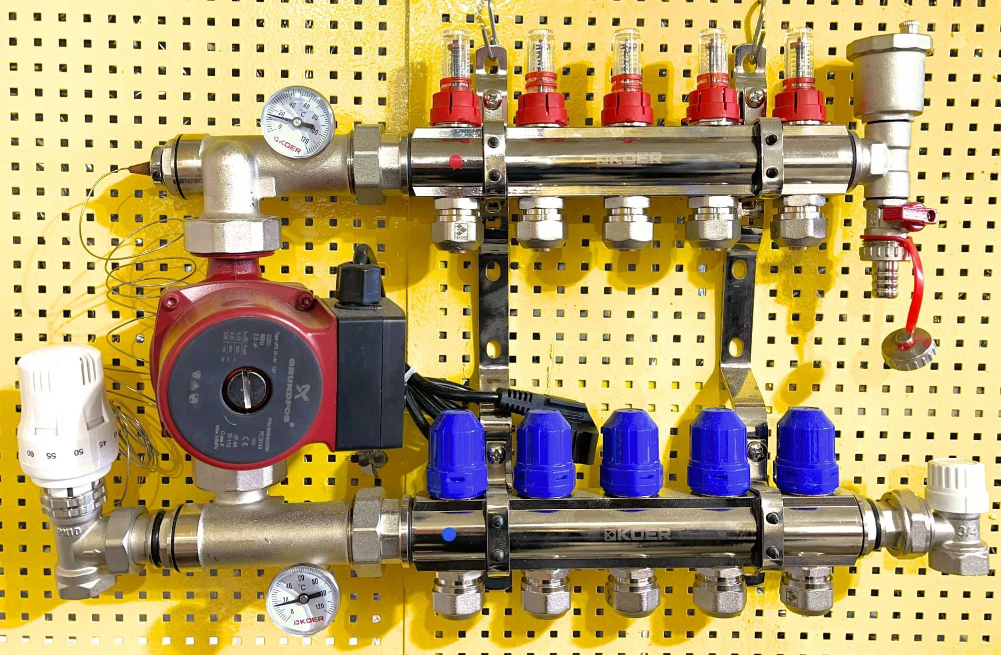 Коллектор KOER 2/12 под теплый водяной пол в сборе ! Смесительный узел