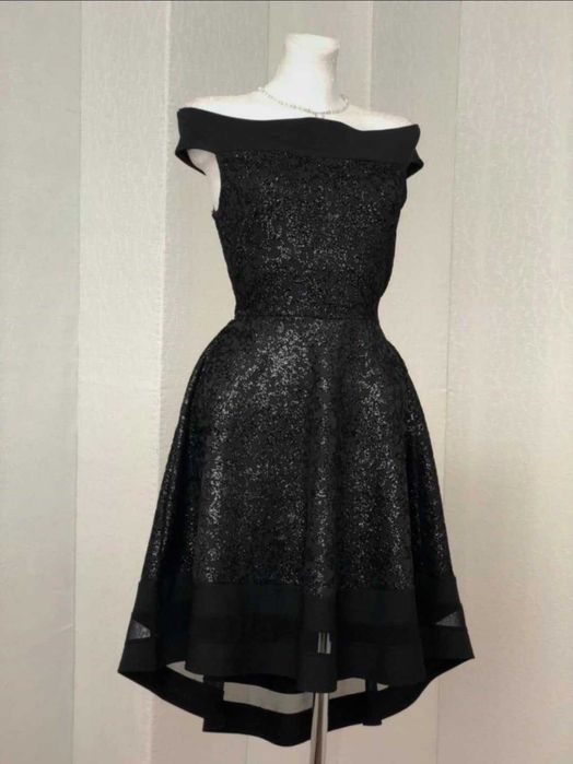 Sukienka wieczorowa hiszpanka M/L błyszcząca czarna na wesele sylwestr