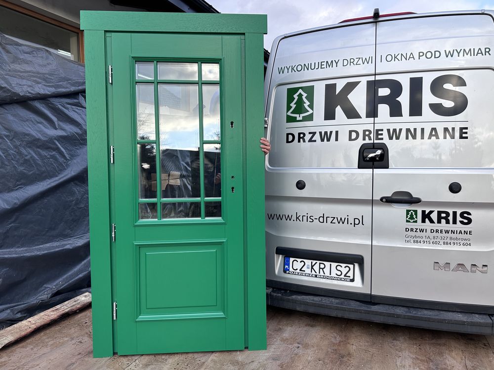 Drzwi zewnętrzne drewniane OD RĘKI Angielskie zielone Cała Polska i UE